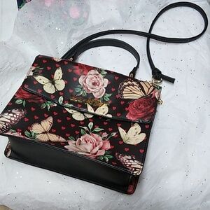 Betsey Johnson Black Floral and Butterfly Crossbody Bag